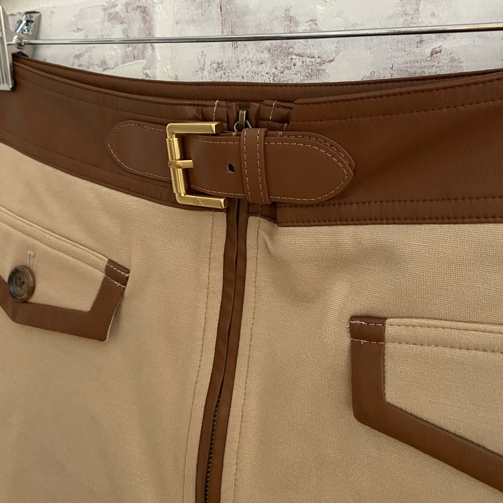 Lauren Ralph Lauren Beige Mini Skirt with Brown Trim - Picture 6 of 8
